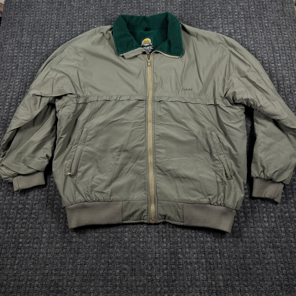 Vintage Cabelas Polartec Lined Bomber Jacket Full Zip Fleece 2XL-T Olive Green